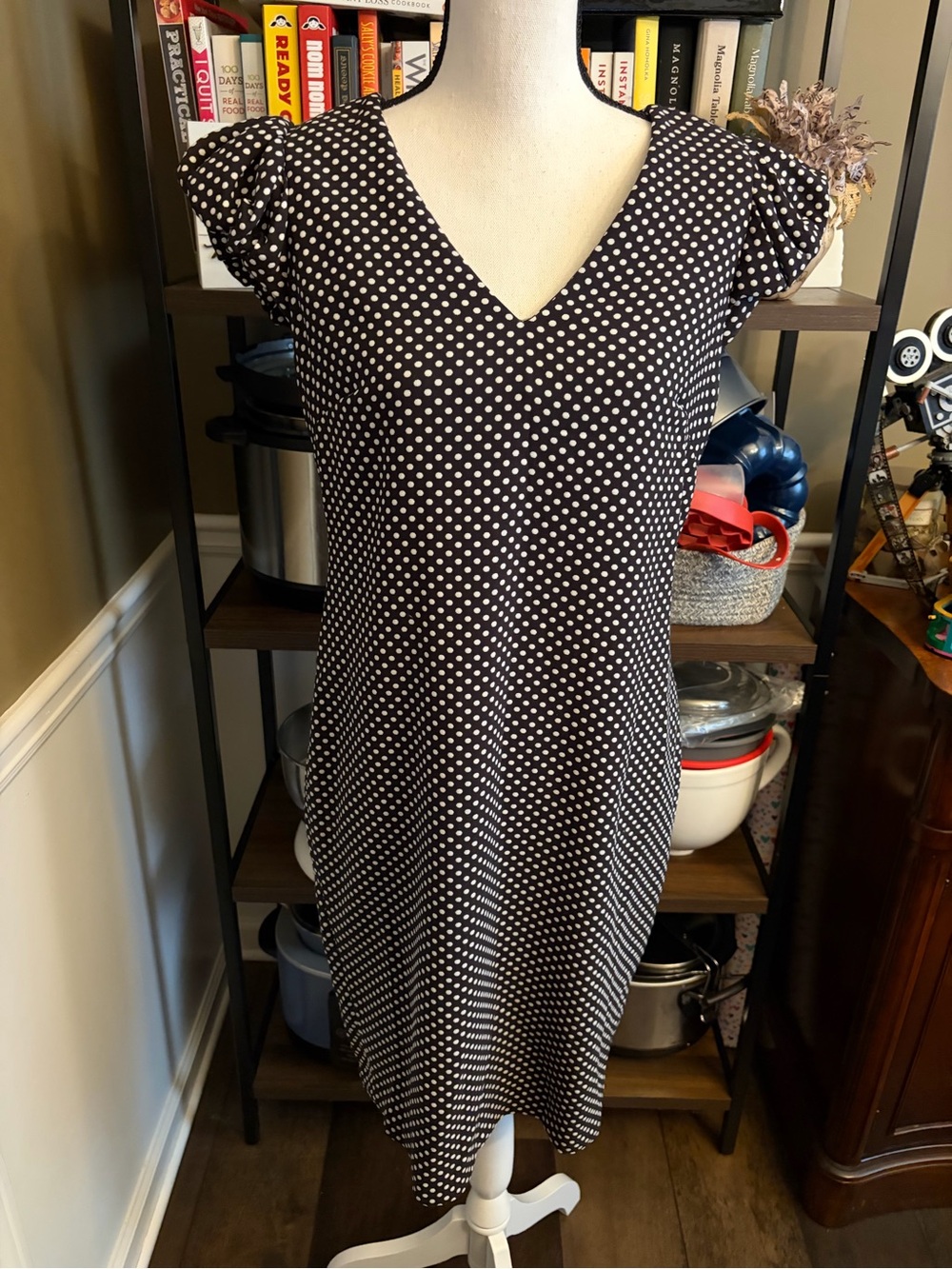 Calvin Klein Black and White Polka Dot V-Neck Women’s Dress